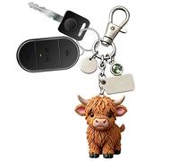 Porte-clés Réaliste De Vache Des Highlands 3D | Figurine De Bétail Miniature En Résine De 5 Cm | Pendentif Porte-clés Unique Pour Sac À Main | Coffret Cadeau Avec Carte De Bénédiction Et Pierre De Nai