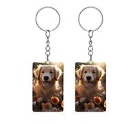 Porte-clés rectangulaire en acrylique Golden Retriever et fleurs - Peut être utilisé comme pendentif - Convient pour les hommes et les femmes à transporter, Golden Retriever et fleurs, 5 x 3 cm,