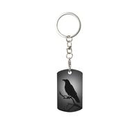 Porte-clés rectangulaire en métal plaqué silhouette de corbeau foncé pour homme et femme