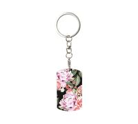 Porte-clés rectangulaire en métal, porte-clés en métal, porte-clés de voiture, anneau de support 1 pièce,Impression de roses de fleurs de pivoine