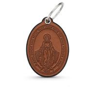 Porte-clés réfléchissant la médaille Miraculeuse (l'original) - Fabriqué à la main en cuir véritable - 100% fabriqué en Italie