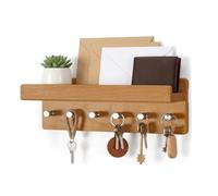 Porte-clés Relaxdays, tablette, H x l x P : 27 x 10 x 9,5 cm, hêtre | 100 % bois de hêtre massif, panneau à clés, chevilles comprises
