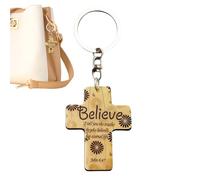 Porte-clés religieux - 5,5 x 4 cm - Porte-clés chrétien en bois pour prière inspirante, bijoux basés sur la foi | Cadeau spirituel pour femme, homme, pasteur, église, baptême, anniversaire, Believe