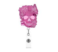 Porte-clés Rétractable -badge Mousqueton Acrylique Insigne De Crâne Pour Bureau École Bobines Acryliques -clés Rétractable Crâne