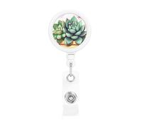 Porte-clés rétractable motif plantes grasses de dessin animé - Bobine de sangle tactique pour carte d'identité, fil de nylon solide, sûr et fiable