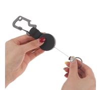 Porte-Clés Rétractable Noir-Bobine Porte-Badge Robuste Avec Clip Mousqueton Multi-Outils, Porte-Clés Avec Cordon En Fil D'Acier Jusqu'À 25