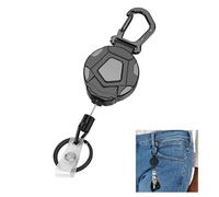 Porte Clés Rétractable, Porte Badge Mousqueton Robuste avec cordon rétractable en acier de 60 cm et Anneau Noir Bobine de Badge d'identification Tactique pour Porte Badge Enrouleur de Badge