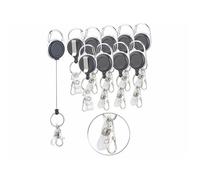 Porte-clés rétractables - General Office - Lot de 10 - Mousqueton - Cordon 65 cm - Plastique noir