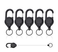 Porte-clés rétractables robustes avec cordon en acier rétractable de 60 cm, 5 porte-clés extensible avec Cordon en Acier Rétractable pour porte-cartes, porte-badge d'identité (boucle blanche)