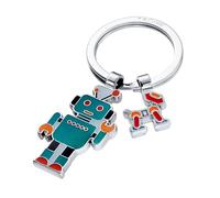 Porte-clés robot TROIKA ROBBY avec chien, en émail et métal moulé chromé multicolore, idée cadeau originale pour amateurs et fans de robots