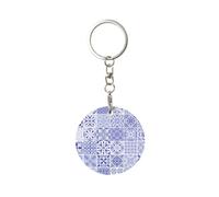 Porte-clés rond en métal, porte-clés en métal, porte-clés de voiture, anneau de support 1 pièce, Carreaux décoratifs traditionnels portugais ornés Azulejos Tile Vintage