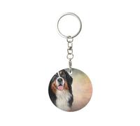 Porte-clés rond en métal, porte-clés en métal, porte-clés de voiture, anneau de support 1 pièce, Race de chien drôle Portrait de bouvier bernois