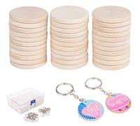 Porte-clés Ronds en Bois,ilauke Lot de 100 Rondelles de Bois Naturel de 3,5 cm,Non Finies Disques de Bois Pré-Percés avec 100 Anneaux Porte-Clés pour Loisirs Créatifs,Noël,Décorations de Mariage