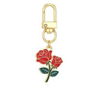 Porte-Clés Rose - Porte-Clé Fleur Breloque de Sac pour Femme avec Deux Fleurs Vibrantes et Feuillage Vert, Cadeaux Porte-Cléf Mignons pour Amateurs de Fleurs & Âmes Romantiques.