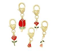 Porte-Clés Rose - Porte-Cléf Fleur et Charme de Sac pour Femmes avec Pétales en Émail Rouge & Vert, Accents Diamant et Crochet en Forme de Cœur, Cadeaux de Porte-Clé Mignons pour Romantiques & Proches