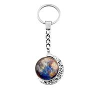 Porte-clés rotatif avec planètes lumineuses, pendentif boule de verre phosphorescente pour couple, sac à main ou porte-clés de voiture, symbolisant l'amour et la richesse du succès, Argenté mercure,