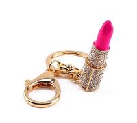 Porte-clés Rouge à Lèvres Cristal, Breloque Sac à Main Maquillage, Anneau de Clés Femme Bling Bling Cadeau Anniversaire Noël Saint-Valentin
