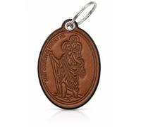 PORTE-CLÉS SAINT-CHISTOPHE AVEC L'ENFANT JÉSUS (PATRON DES AUTOMOBILISTES) FABRIQUÉ ENTIÈREMENT À LA MAIN EN ITALIE EN CUIR VÉRITABLE