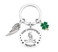 Porte-clés Saint Christophe Protect Us Médaille Saint des voyageurs Protection de prière Bijoux pour homme et femme Cadeau de voiture et accessoires pour voyager en toute sécurité