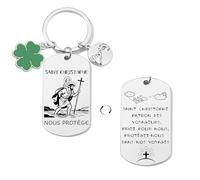Porte-clés Saint Christophe Protect Us Médaille Saint des voyageurs Protection de prière Bijoux pour homme et femme Cadeau de voiture et accessoires pour voyager en toute sécurité (1)