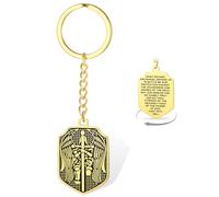 Porte-clés Saint Michel Archange avec pendentif double médaille catholique pour homme