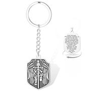 Porte-clés Saint Michel Archange avec pendentif double médaille catholique pour homme