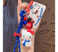 Porte-clés Sanrio Hello Kitty, avec dragonne bleue et pendentif nœud rouge, doté d'un cordon durable et d'un joli motif de personnage de dessin animé, parfait pour un usage quotidien, les aventures en