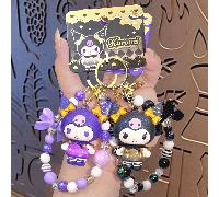Porte-clés Sanrio Sparkling Stars Series, porte-clés Kuromi mignon sous licence officielle avec chaîne perlée, PVC et matériel de haute qualité, idéal pour un usage personnel ou comme cadeau, cadeau d