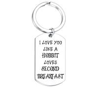 Porte-clés Seigneur des Anneaux pour les fans du Seigneur des Anneaux Cadeau de Saint-Valentin pour petit ami Petite amie I Love You Like A Hobbit Loves Second Breakfast Porte-clés, argenté, taille