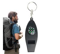 Porte-clés sifflet de survie, boussole, outil multifonction, 10 x 5 cm, équipement de randonnée 4 en 1 avec sifflet puissant, accessoire d'extérieur, gadget de sécurité avec jauge de température