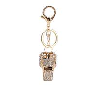 Porte-clés Sifflet en Strass, Mini Porte-clés Sifflet Brillant, Porte-clés en Alliage de Zinc, Mini Porte-clés Sifflet Brillant, Décoration de Charme de Voiture dans une Boîte(Couleur blanche)