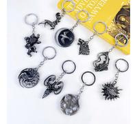 Porte-clés Sigil de la Maison Stark de Game of Thrones - Anneau porte-clés en métal robuste avec le loup de la Maison Stark pour les clés de voiture, sac à dos, portefeuille. Accessoire de collection 