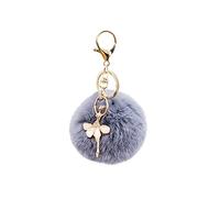 Porte-Clés Simple avec Boule en Peluche Porte-Clés avec Accessoires de Danseuse Accessoires Porte-Clés en Fausse Fourrure de Lapin pour Sacs à Main, Clés, Sacs à Dos et Décoration de Voiture (Gris)