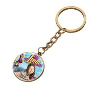 Porte-clés Soy Luna avec pendentif en verre - Style vintage - Argenté/bronze - Cadeau pour enfants, marron, 25
