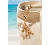 Porte-clés style bohème en lettre d'or, décoré de coquillages et d'étoiles de mer, lettres de A à Z disponibles. Accessoire thématique plage et vacances, essentiel pour les tenues de printemps/été. Pe