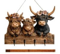 Porte-clés - Support de 9,8 pouces | Cintre en bois - Organiseur mural rustique en forme de vache avec quatre crochets pour clés, chapeaux, serviettes, manteaux, sacs et sacs à dos, ajoutant un charme