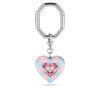 Swarovski Porte-clés Dulcis, motif cœur multicolore aux rayures bonbon avec cristal central et cristaux bleus et roses bordant le pourtour, design joyeux et coloré, métal rhodié
