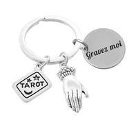 Porte-clés Tarot Main Cartomancienne Argenté Gravure Personnalisée Sur Médaille
