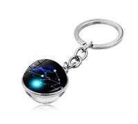 Porte-Clés Taureau Douze Constellations - Porte-Clés Créatif avec Signe Astrologique, Bijoux avec Symbole De Lion, Étoiles Noires, Cabochon Double Face, Dôme en Verre, Pendentif Zodiaque