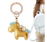 Porte-clés tendance 2026 avec breloque cheval en cuir souple - Nouvel An chinois - Décoration mignonne - Cheval victoire incrusté de diamants - Richesse de bon augure - Porte-clés portefeuille unisexe