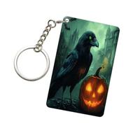 Porte-clés tendance en acrylique avec corbeau noir avec citrouille orange pour homme et femme