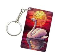 Porte-clés tendance en acrylique avec cygne blanc et coucher de soleil pour homme et femme