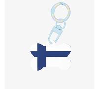 Porte-clés tendance en acrylique avec motif drapeau finlandais en forme d'os de chien double face pour chiens et chats