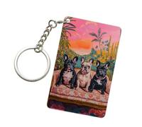 Porte-clés tendance en acrylique avec trois bouledogues sur un canapé élégant pour homme et femme