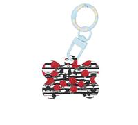 Porte-clés tendance en acrylique en forme d'os pour chiens et chats - Rayures noires et blanches - Motif floral rouge, M, Acrylique