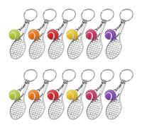 Porte-Clés Tennis Mini en Métal - Raquette et Balle Créatif - Sport 12 Pièces (6 Balles de Couleur)