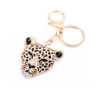 Porte-clés tête de léopard en cristal, anneau porte-clés, pendentif de sac à main à breloque, décoration de sac à main porte-clés, artisanat