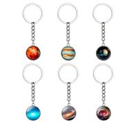 Porte-Clés Thème Planète 6 Pièces, Porte-Clés Ronds en Cristal, Porte-Clés Créatifs, Porte-Clés Cadeaux