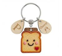 Porte-Clés Toast - Porte-Cléf Spirituel Smiley Toast Porte-Clé pour Sac Femme avec Étiquette Bois New Job, Cadeau Cool pour Débuts de Carrière