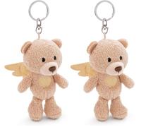 Porte-clés Ton Ange Gardien Ours avec Cœur 10cm Beige - Pendentif Animal avec Anneau métallique pour accrocher aux clés, à la Corde, au Sac et Plus Encore (Lot de 2)